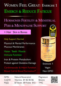 FEEL GREAT Energise 1 NMN: Increase Energy, Hair Colour & Thickness, Skin & Nails + Peri & MenoPause, Fertility & Pregnancy Support - Ladies