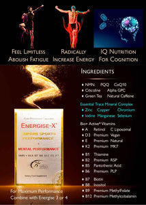 Energise-X GENIUS pills - Maximum Physical Energy & Mental Performance - Excellent Exam & Study aid - 1,000 mg NMN CoQ10 Citicoline All Vitamins & Minerals