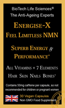 Load image into Gallery viewer, Energise-X NMN: Genius &amp; Feel Limitless pills - Maximum Physical Energy &amp; Mental Performance - All Vitamins &amp; Minerals
