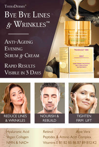 "Bye Bye Lines & Wrinkles" EVENING - Face & Skin Rejuvenation - Smooth & Soften, Lift & Tighten, NAD+ NMN Retinol Hyaluronic Acid Aloe Vera