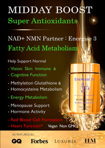 Energise 3 NMN & NAD+ Partner - Super Antioxidants, Menopause, Male Performance, Heart & Brain - Resveratrol Quercetin Rutin NAC ALA ALCAR TMG Vit E B1 B3 B6 B9 B12